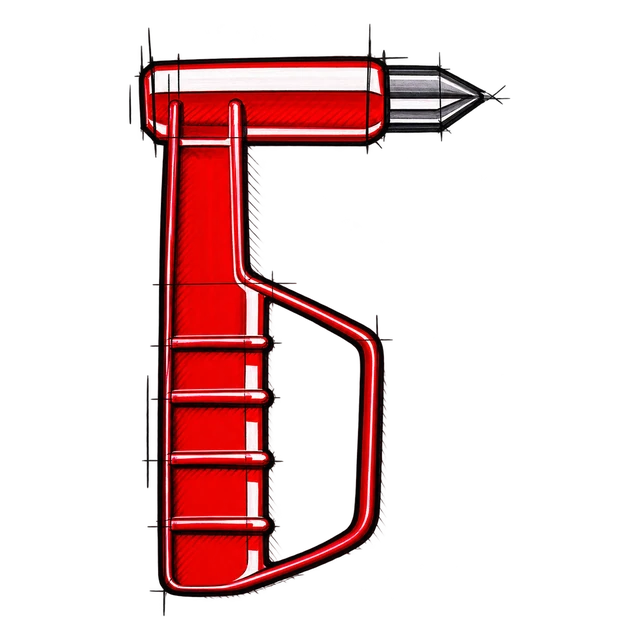 Drawing of a standard escape hammer (emergency hammer) — unreliable, often missing