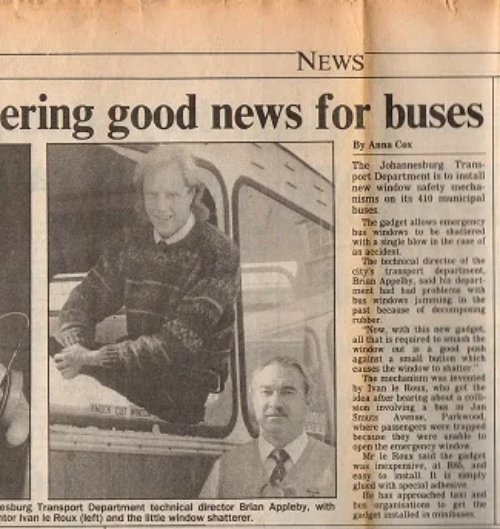 The Star newspaper article from 1992 about Safe-T-Punch and the first sale to Johannesburg Metrobus