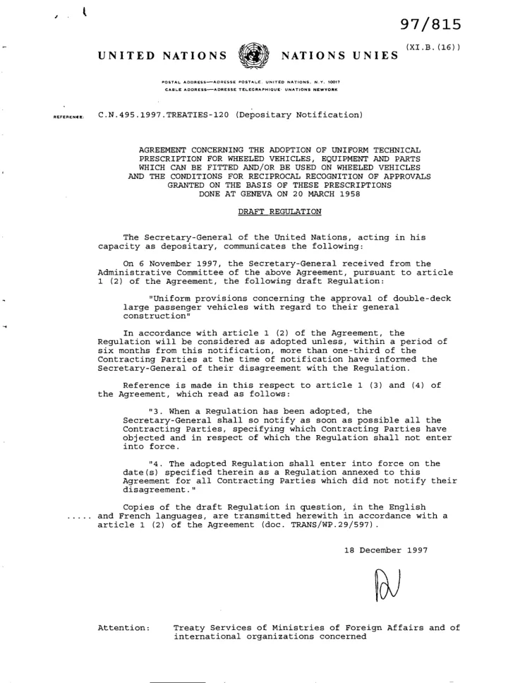 First page of the 1997 UN ECE Regulation 36 amendment