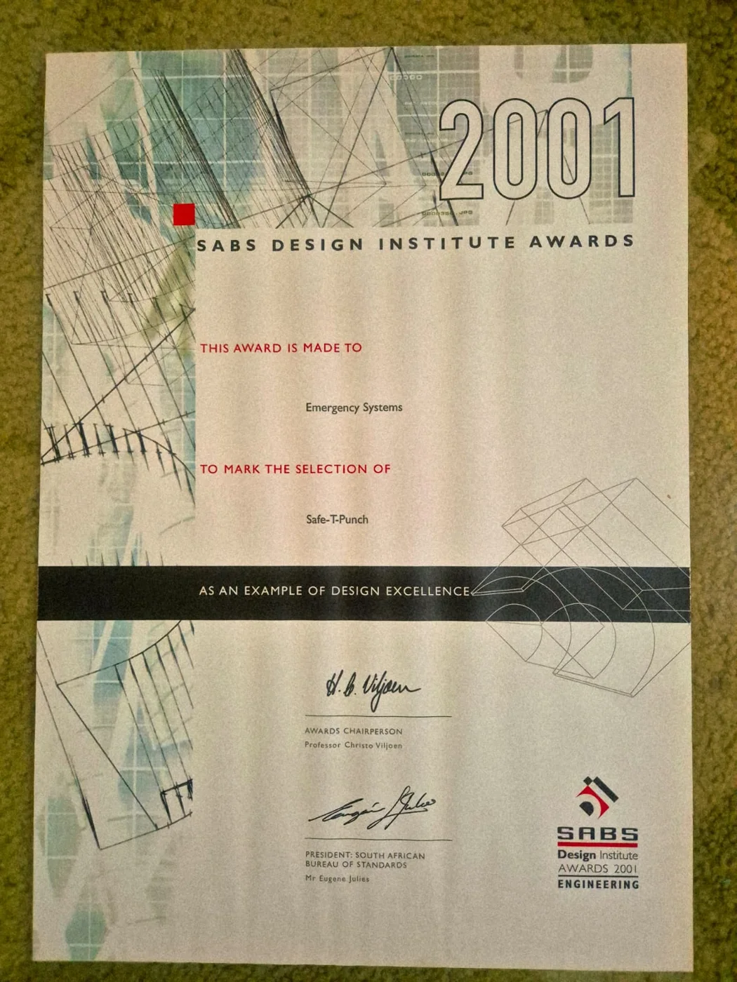 Design Institute Award presented to Ivan le Roux