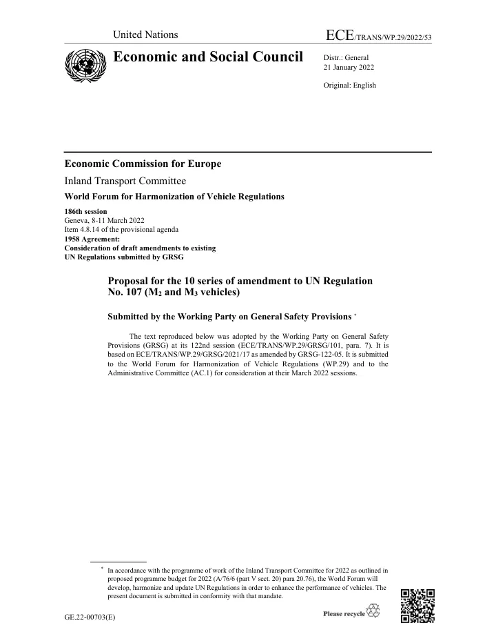 First page of the UN ECE R107 Revision 10 document